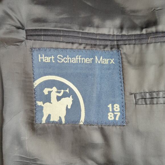 Hart Schaffner Marx Navy Blue Pinstripe Two Button Sport Coat Jacket Men's‎ 46L - Picture 8 of 10